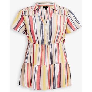 NWT Torrid‎ 1X Striped Tiered Babydoll Top Button Shirt Crochet Eyelet Blouse